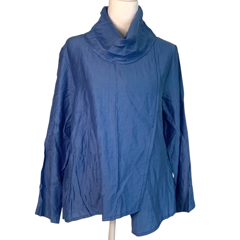 NWT Christopher Calvin Women’s Small Cowl Neck Blue Side Slit Artsy Blouse